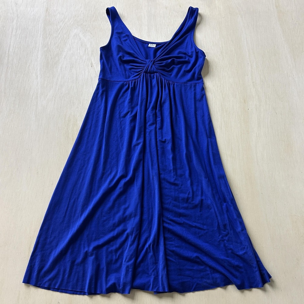Three Dots Dress Womens Large Blue Empire Waist Ruched Sundress Knee Length